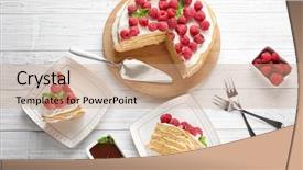  Presentation with dessert - Amazing PPT theme having pelant - tasty raspberry cake served backdrop and a coral colored foreground