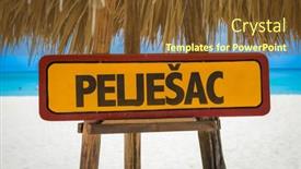  Presentation with beach - Amazing slide set having peljesac-sign-with-beach-background backdrop and a tawny brown colored foreground