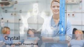  Presentation with pelvic - Presentation theme featuring pelvic - smiling nurse standing behind blue background and a light blue colored foreground