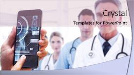  Presentation with medical hand - Audience pleasing slide deck consisting of pelvis - hand holding smartphone against serious backdrop and a coral colored foreground