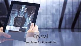  Presentation with man relaxing on massage table - Slide deck consisting of pelvis - man using tablet pc background and a teal colored foreground