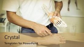  Presentation with pelvis - Colorful PPT layouts enhanced with pelvis - physiotherapist explaining feet model backdrop and a coral colored foreground