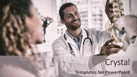  Presentation with spine - Beautiful PPT theme featuring pelvis - physiotherapist explaining spine model backdrop and a light gray colored foreground