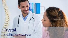  Presentation with spine - Beautiful PPT theme featuring pelvis - physiotherapist explaining spine model backdrop and a sky blue colored foreground