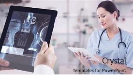  Presentation with digital hospital - Slides featuring pelvis - surgeon using digital tablet background and a light gray colored foreground