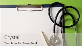  Presentation with clipboard stethoscope - Presentation theme with pen-and-blank-clipboard background and a lemonade colored foreground