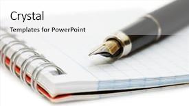  Presentation with fountain pen - Colorful slide deck enhanced with pen and blank spiral bound backdrop and a white colored foreground