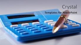  Presentation with pen - PPT theme enhanced with pen-and-blue-color-calculator background and a light gray colored foreground