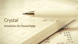  Presentation with financial accounting - Slide deck with pen and calculator on balance background and a cream colored foreground