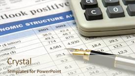 Presentation with newspaper - Cool new presentation design with pen and calculator on financial backdrop and a  colored foreground