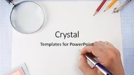  Presentation with writing pen - Presentation theme with pen and magnifying glass background and a white colored foreground