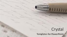  Presentation with pen - Slide deck having pen and paper with handwritten background and a light gray colored foreground