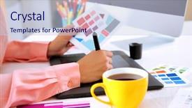  Presentation with artist - Colorful slide set enhanced with pen animation - artist drawing on graphic tablet backdrop and a  colored foreground