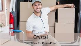  Presentation with driver - Presentation theme featuring delivery driver writing in clipboard background and a mint green colored foreground