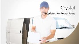  Presentation with delivery van - Amazing PPT theme having  backdrop and a  colored foreground