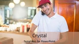  Presentation with pizza delivery - Presentation theme featuring pizza delivery man taking background and a coral colored foreground