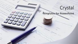  Presentation with business calculator - Slides with pen coins and calculator background and a light gray colored foreground