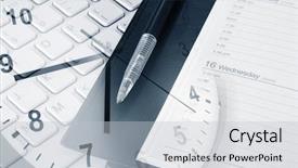  Presentation with diary - Presentation theme with pen diary clock and computer background and a light gray colored foreground