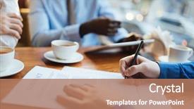  Presentation with partnership - Colorful PPT theme enhanced with pen going to sign contract backdrop and a coral colored foreground