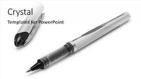  Presentation with pen - Cool new slides with pen isolated on the white backdrop and a white colored foreground