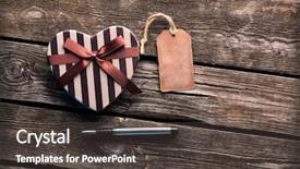  Presentation with valentines day - Cool new slide deck with pen on old wooden background backdrop and a  colored foreground
