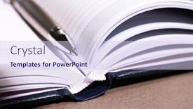  Presentation with pen - PPT theme having pen-on-opened-book background and a sky blue colored foreground