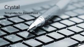  Presentation with pen - Presentation theme with pen on the keyboard background and a light blue colored foreground