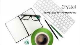  Presentation with green office - Slide set with pen paper - green coffee cup and office background and a white colored foreground