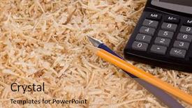  Presentation with cost cut - Amazing slides having pen pencil and calculator backdrop and a coral colored foreground