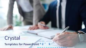  Presentation with blue financial - Colorful presentation theme enhanced with pen pointing at blue backdrop and a sky blue colored foreground