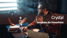  Presentation with pipe - Cool new slide deck with pen quill writers - bearded writer in glasses smoking backdrop and a tawny brown colored foreground
