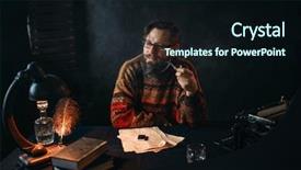  Presentation with pipe - Audience pleasing presentation design consisting of pen quill writers - bearded writer in glasses smoking backdrop and a wine colored foreground