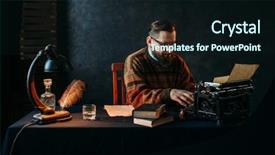  Presentation with quill pen - Presentation design with pen quill writers - writer in glasses typing background and a wine colored foreground