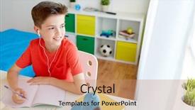  Presentation with radio - Slide deck with pen radio - education childhood and people concept background and a  colored foreground