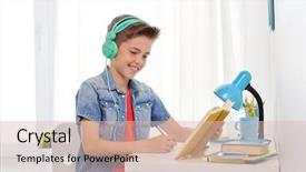  Presentation with radio - Beautiful theme featuring pen radio - education childhood and people concept backdrop and a  colored foreground