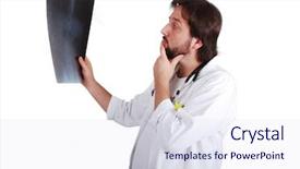  Presentation with radio - Beautiful theme featuring pen radio - young male doctor is looking backdrop and a  colored foreground