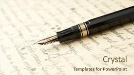  Presentation with writing pen - PPT theme with pen with letter and writing background and a cream colored foreground