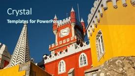  Presentation with hill - Presentation consisting of pena-palace-of-sintra background and a ocean colored foreground