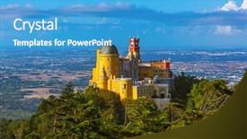  Presentation with architecture - Slide deck enhanced with pena palace in sintra - portugal background and a teal colored foreground