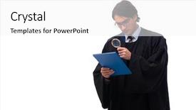  Presentation with judge - Presentation design featuring penal code - young handsome judge isolated background and a  colored foreground