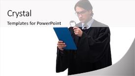  Presentation with judge - Presentation theme consisting of penal code - young handsome judge isolated background and a  colored foreground