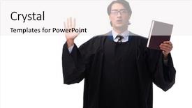  Presentation with judge - Colorful presentation theme enhanced with penal code - young handsome judge isolated backdrop and a  colored foreground