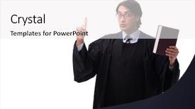  Presentation with judge computer - Colorful PPT theme enhanced with penal code - young handsome judge isolated backdrop and a  colored foreground