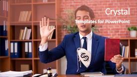  Presentation with code - Presentation with penal code - young handsome lawyer working background and a coral colored foreground