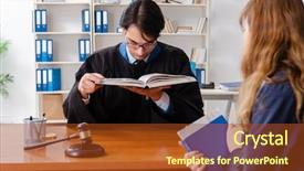  Presentation with lawyer - Cool new slide set with penal code - young woman visiting male lawyer backdrop and a tawny brown colored foreground