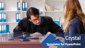  Presentation with french revolution lawyer and politician - Audience pleasing slides consisting of penal code - young woman visiting male lawyer backdrop and a ocean colored foreground