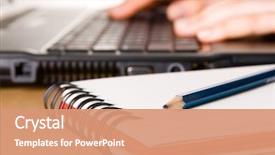  Presentation with working - Amazing PPT theme having paper pencil - businessman's working place backdrop and a coral colored foreground
