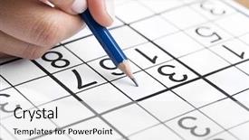  Presentation with hand holding pencil - Audience pleasing slide set consisting of pencil and solving sudoku backdrop and a white colored foreground
