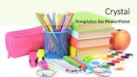  Presentation with bright white - Presentation design with pencil ballpen - bright school supplies isolated background and a soft green colored foreground