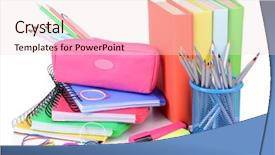  Presentation with half white and half bright coloured - Presentation theme consisting of pencil ballpen - bright school supplies isolated background and a lemonade colored foreground